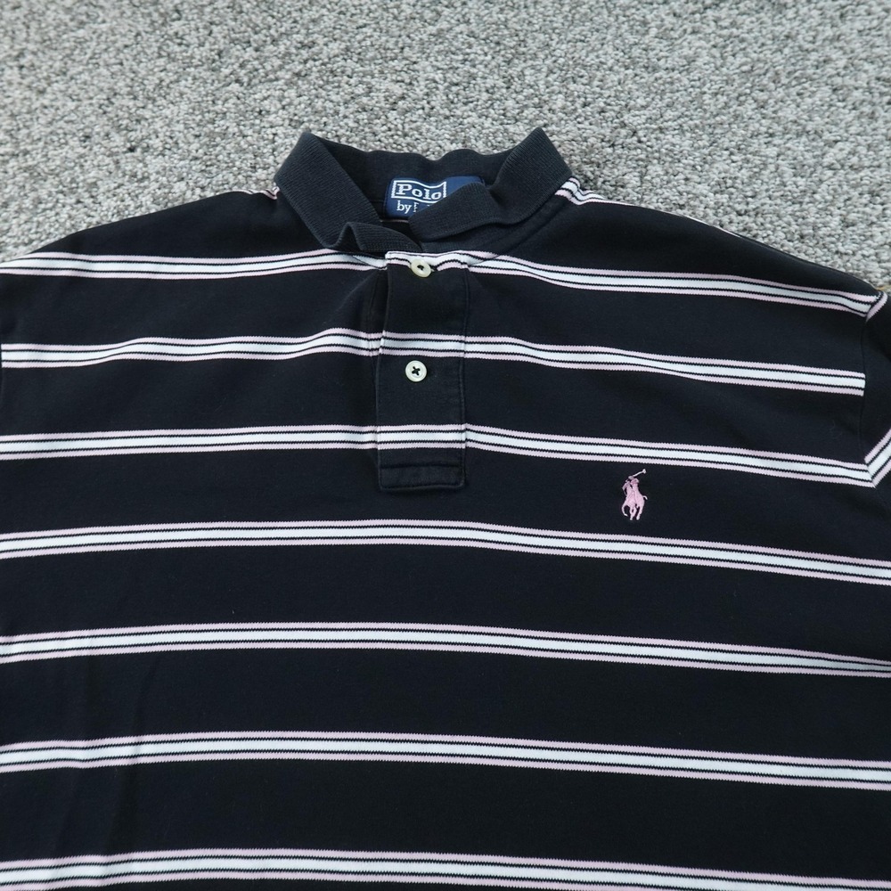 VTG Polo Ralph Lauren Polo Shirt Mens S Blue Stripe Pink Pony Golf Casual Preppy